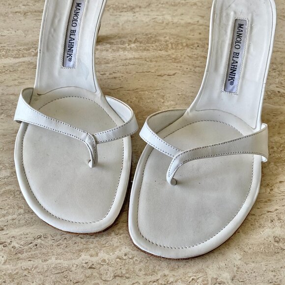 Vintage Manolo Blahnik Thong Kitten Heel Sandals - Picture 6 of 8